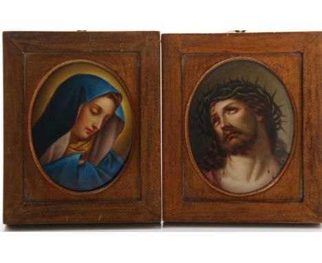 Late 19th century Continental School A pair of portrait miniature bust length studies of Christ and The Holy Mother oil on po