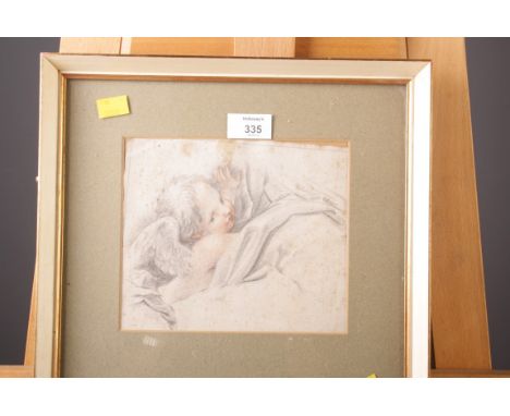 Early 19th century, European School A half length portrait of a reclining cherub with arm outstretched pencil and red chalk 1