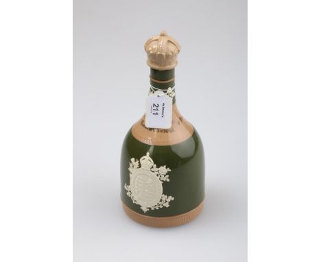 A George V and Queen Mary Copeland Spode Usher and Co stoneware whiskey decanter and stopper, 25cm high