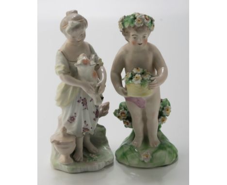 An 18th century Derby (Patch marked) figure of Spring with lamb and one other Derby figure 13cm high