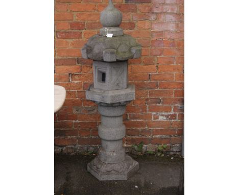 An established reconstituted stone Japanese Zen garden pedestal lantern, 150cm