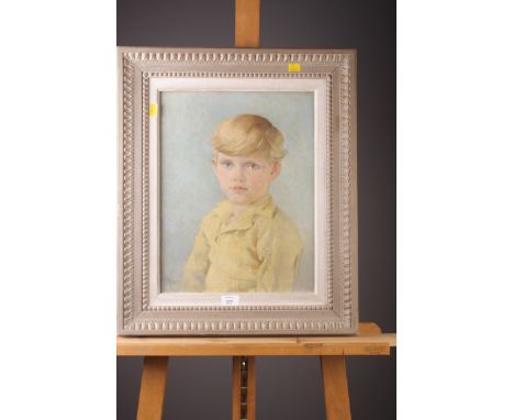 E Ayres (20th century British) Half length portrait of a young fair haired boy oil on board, signed and dated '55 lower left 