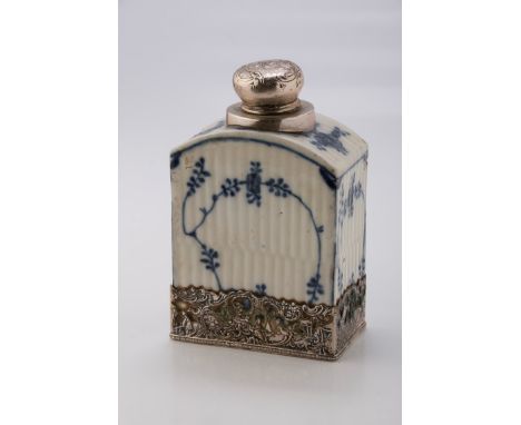 An 18th century Meissen porcelain tea caddy, decorated in blue onion pattern to the ribbed shouldered body, with later German