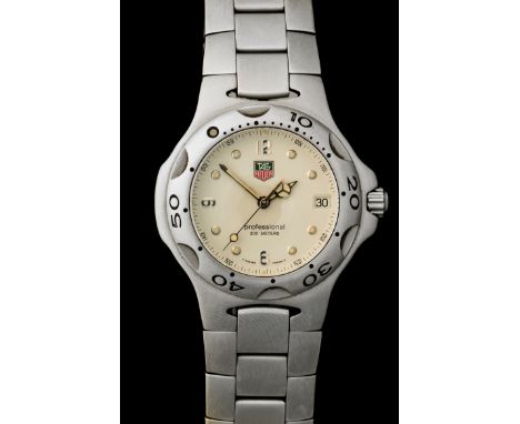 Tag Heuer, a gentleman's stainless steel 'Professional' wristwatch, white enamel dial, Arabic numerals at compass points, lum