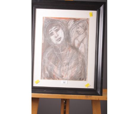 Anne Franklin (20th century Reading School) Half length portrait of a young Indian woman, with vignette of an elderly lady go