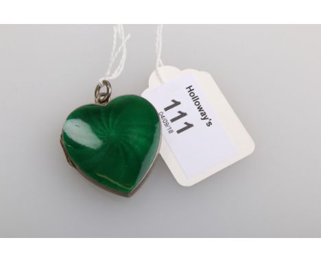 A French silver gilt and green guilloché enamel heart-shaped locket pendant, of generous proportions