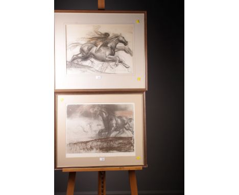 After Pietro Annigoni (1910-1988) Wild running horses a lithograph, signed to margin 42 x 55cm together with another unsigned