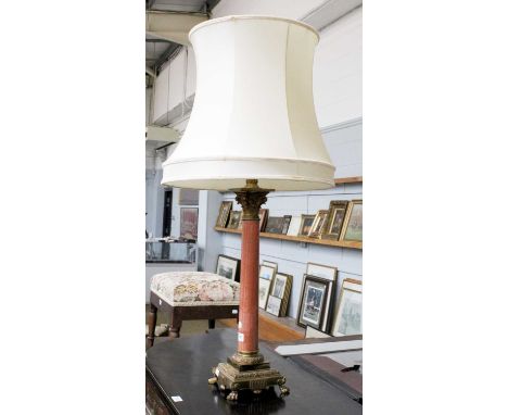 A Marble and Gilt Metal Corinthian Columnar Table Lamp, wth silk shade, 70cm including fitting
