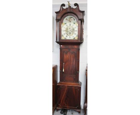 A Mahogany Eight Day Longcase clock, early 19th century, 14 inch arch painted dial, signed Holdsworth Halifax, dial centre pa