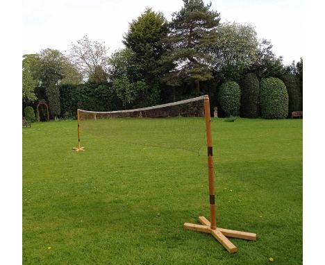 Vintage (1920/30's) full-size Garden Badminton Set, with fitted sectional wooden and brass posts and incorporated weighted po
