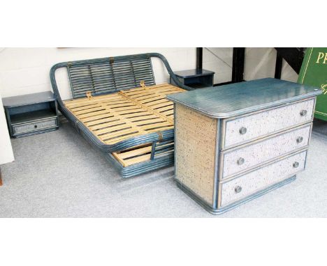 Original 1970's French Maugrion Bedroom Suite, comprising a commode (102cm by 52cm by 74cm), double bed (171cm by 225cm by 70