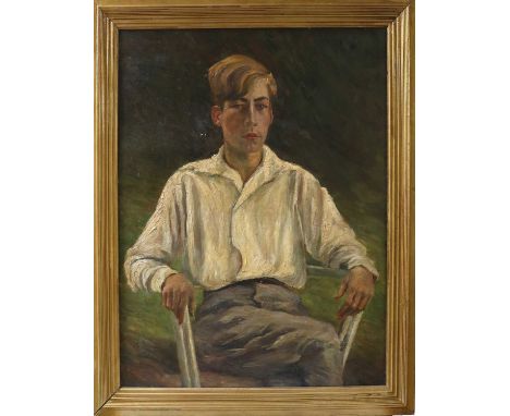 British School (20th Century)Portrait of a young gentleman in white shirtOil on Board, 93cm by 73cm
