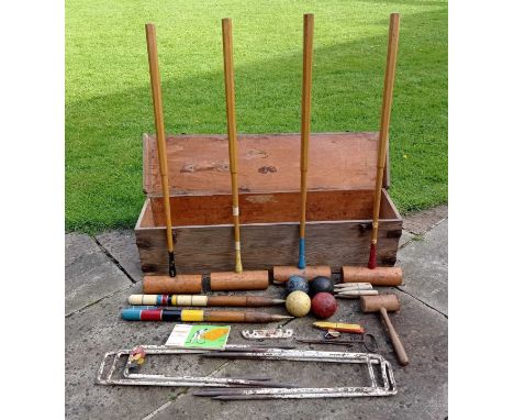 A Vintage Slazenger Four Player Croquet Set, in original wooden storage/carrying box, size 107cm by 27cm by 27cm comprising: 