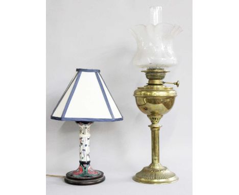 A Contemporary Moorcroft Pottery Table Lamp and Shade, decorated in the Mackintosh pattern by Rachel Bishop; together with a 