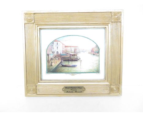 Framed Venice ceramic plaque signed Malcom Harnett
