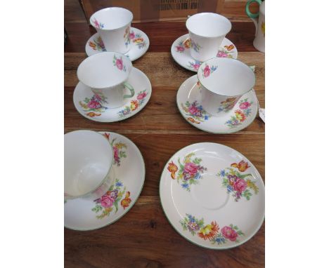 5 Shelley cups with 6 matching saucers 