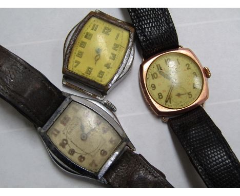 Three early 20th Century wristwatches including Rotary and Bentima, with assorted watch hands, crowns with stems, jumprings e