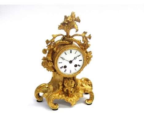 A mid to late 19th Century French ormolu mantel clock with Roman enamelled dial (a/f) signed Raingo Freres, paris. 8 day move