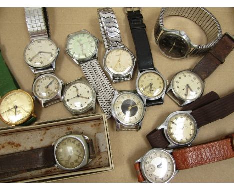 Thirteen assorted 20th century steel cased manual wind wristwatches, various makers including Rotary and Titus (13)