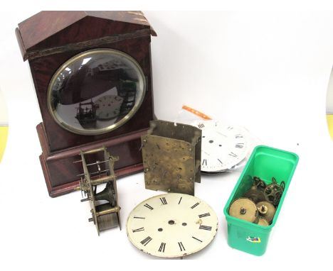 An early 19th Century flame mahogany bracket clock case, together with a twin fusee movement (in pieces), dial plate and re-p