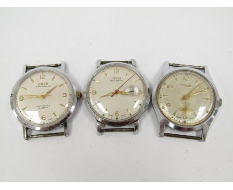 ORIS: Three steel and gold plated cased manual wind gent's wristwatches, no straps, mid 20th Century (3)