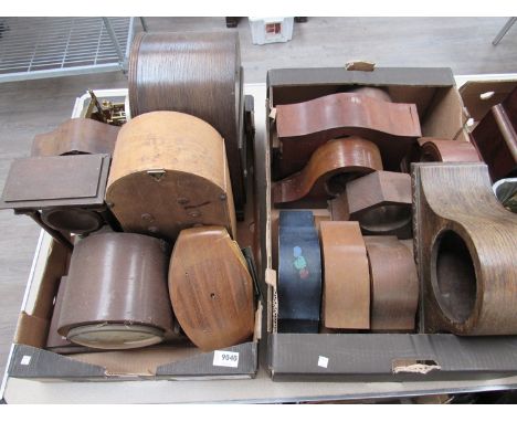 Two boxes of 20th Century mantel clocks for repair, assorted clock cases