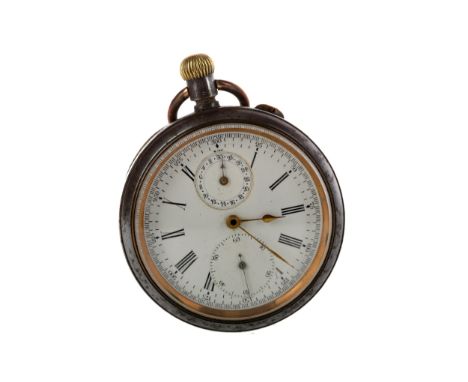 OPEN FACE CHRONOMETER POCKET WATCH, the round white dial with Roman hour markers, outer seconds track in black, subsidiary di