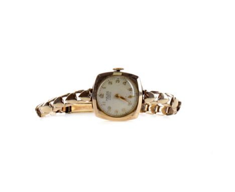 LADY'S MAJEX NINE CARAT GOLD MANUAL WIND WRIST WATCH, the round cream dial with applied gold coloured Arabic hour markers, ou