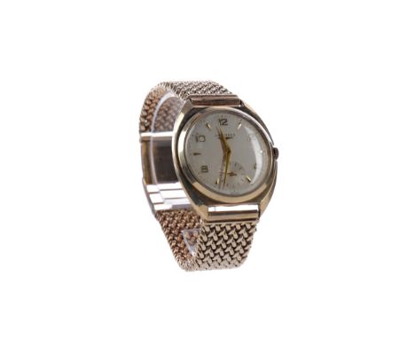 GENTLEMAN'S LONGINES NINE CARAT GOLD MANUAL WIND WRIST WATCH, the round cream dial with applied Arabic and wedge hour markers