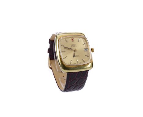 GENTLEMAN'S OMEGA GENEVE CHRONOMETER ELECTRONIC F300 HZ WRIST WATCH, the gold coloured cushion shaped dial with applied baton
