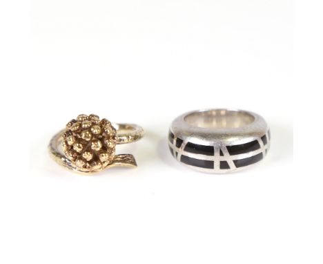 2 Danish stylised sterling silver rings, makers include Flora Danica, sizes M and O, 28.7g total (2)No damage or repair, sett