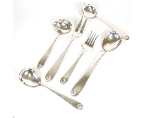 MARIUS HAMMER - a group of Norwegian silver Shell pattern flatware, comprising serving spoons, salad fork and spoon, bread fo