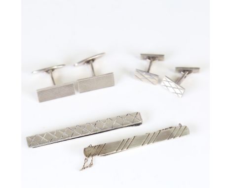 Various Danish silver tie clips and cufflinks, makers include Eiler & Marloe, largest clip length 65.1mm, 35.6g totalNo damag