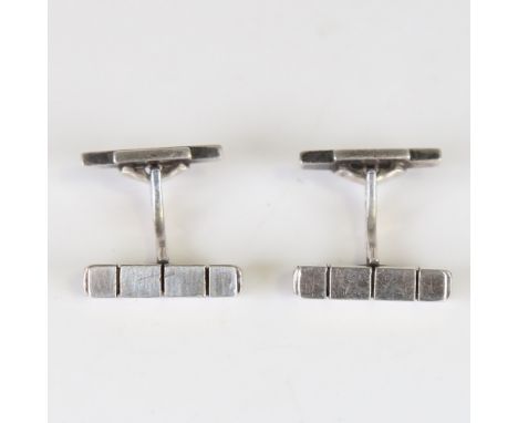 GEORG JENSEN - a Vintage pair of Danish sterling silver cufflinks, designed by Henry Pilstrup, circa 1937, model no. 64, bar 