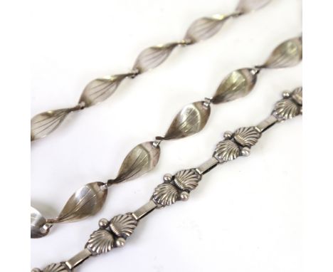 HERMANN SIERSBOL - a Vintage Danish stylised sterling silver leaf necklace, length 40cm, and an unnamed Danish silver shell b