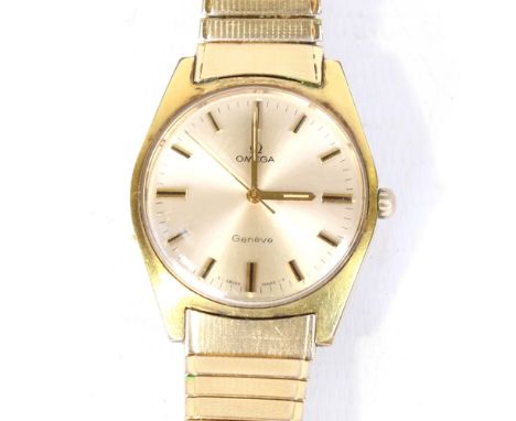 OMEGA - a Vintage gold plated Geneve mechanical wristwatch, ref. 135041, circa 1970s, silvered dial with baton hour markers a