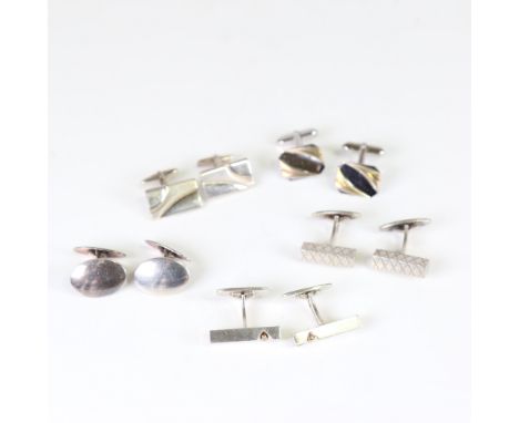 5 pairs of Danish sterling silver cufflinks, makers include Scrouples, Frits etc, 60.9g total (5 pairs)No damage, settings li