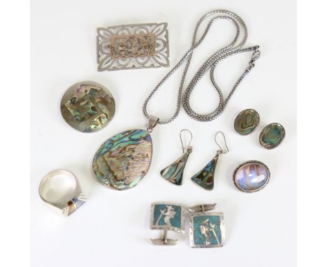 Various South American jewellery, including Mexican Taxco silver stone set ring, 86g totalLot sold as seen unless specific it