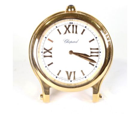 CHOPARD - a large gold plated Happy Sport quartz table clock, silvered dial with gilt quarterly Roman numerals and strut stan