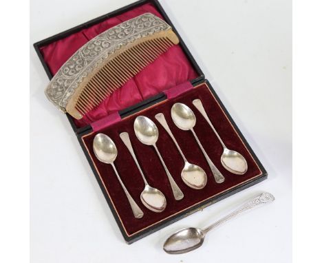 A cased set of 6 George V silver teaspoons, by A J Bailey, hallmarks Birmingham 1921, a Georgian silver spoon and an Indian u