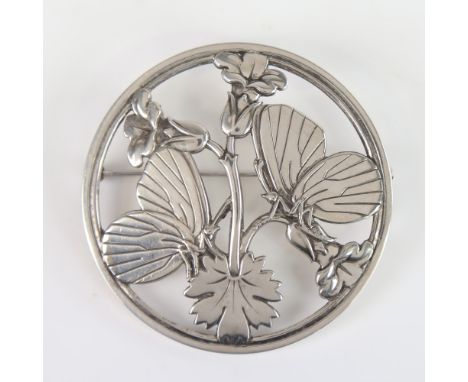 GEORG JENSEN - a Vintage Danish Moonlight Blossom brooch, openwork stylised sterling silver settings with butterfly design, d