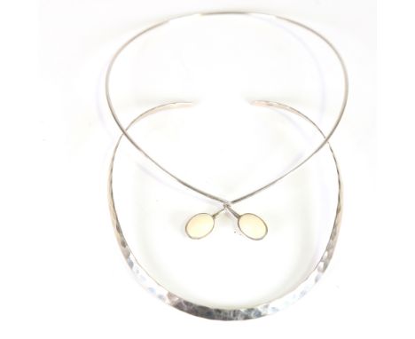 2 Danish sterling silver neck torques, including marine ivory example by Horsens Solvvarefabrik, 37.9g total (2)No damage or 