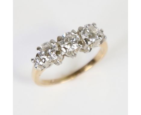 A mid to late 20th century 18ct gold diamond half hoop ring, set with modern round brilliant-cut diamonds, total diamond cont