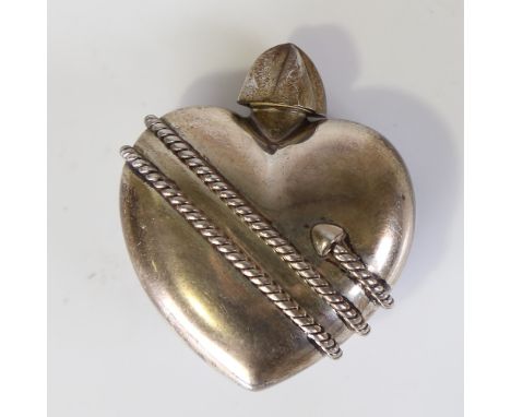 TIFFANY &amp; CO - a silver heart shaped scent bottle, with wrapped arrow decoration, bottle height 4.5cm No damage or repair
