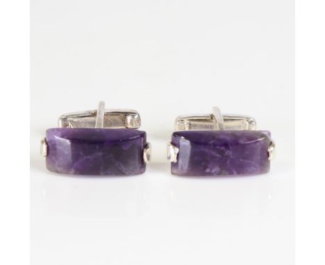 A modern pair of silver and amethyst cufflinks, set with rectangular cabochon amethyst, marked Osprey, panel length 22mm, 11.