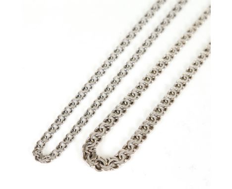 2 Vintage Danish silver double-link chain necklaces, makers include H Rasmussen, lengths 40cm and 48cm, 49g total (2)No obvio