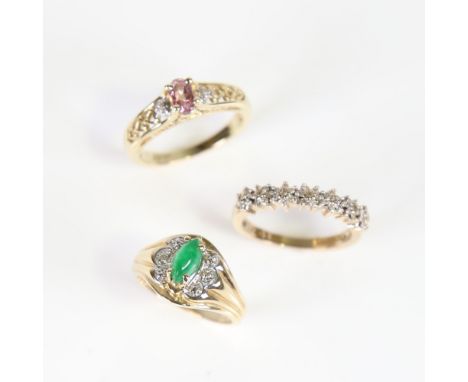 3 modern 9ct gold stone set rings, sizes K, M and N, 8.8g total (3)No damage, all stones present, settings nicely polished, m