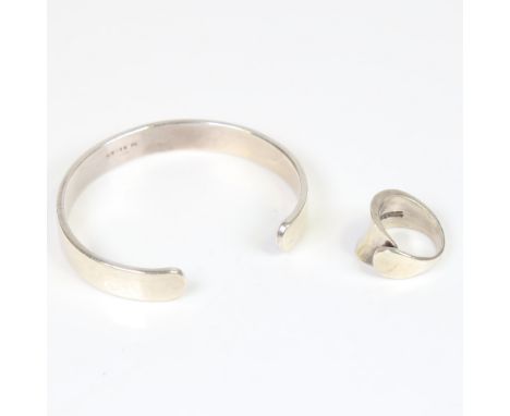 HERMANN SIERSBOL - a Vintage Danish stylised sterling silver torque ring, size N, and SEVEN - a sterling silver torque bangle