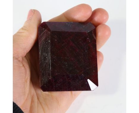 994ct unmounted rectangular step cut ruby, dimensions 57.00 x 48.00 x 29.22mm, 199.22g, with GLI Gemstome Report Card No dama