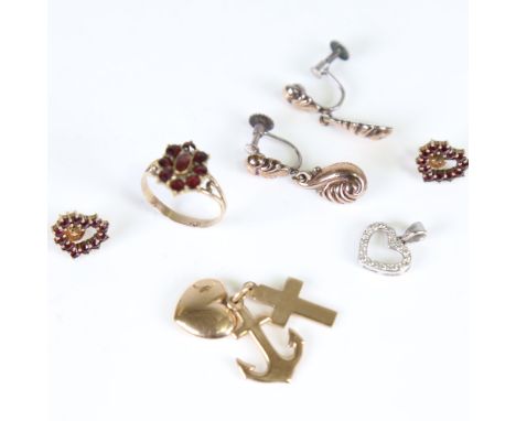 Various Scandinavian jewellery, including unmarked gold Hope Faith and Love pendant, 8ct white gold cubic zirconia heart pend